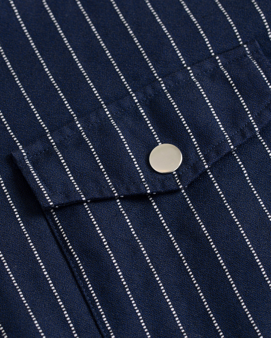 Herr | Skjortor | Eton | Slim Fit Twill Pinstripe Zip Over Shirt Blue