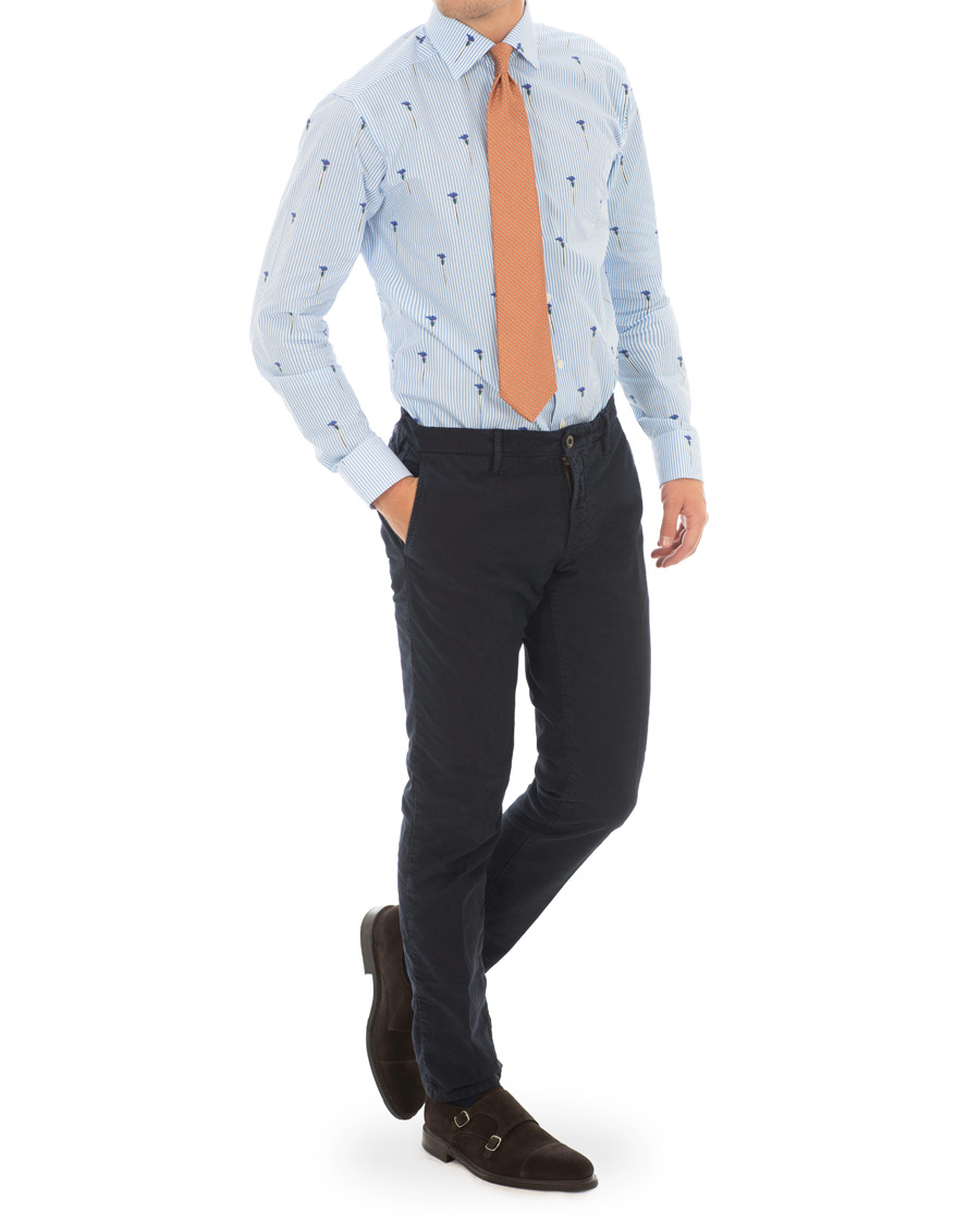 Herr | Skjortor | Eton | Slim Fit Poplin Flower Printed Striped Shirt White