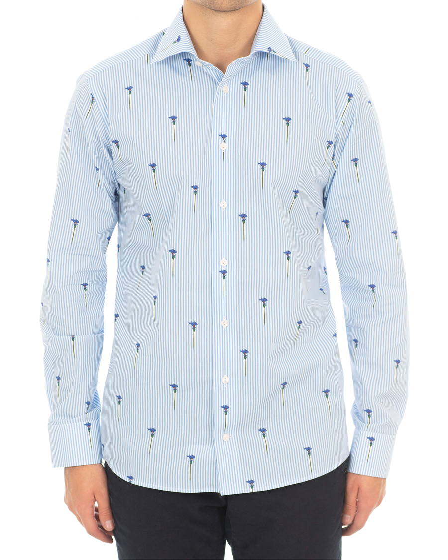 Herr | Skjortor | Eton | Slim Fit Poplin Flower Printed Striped Shirt White