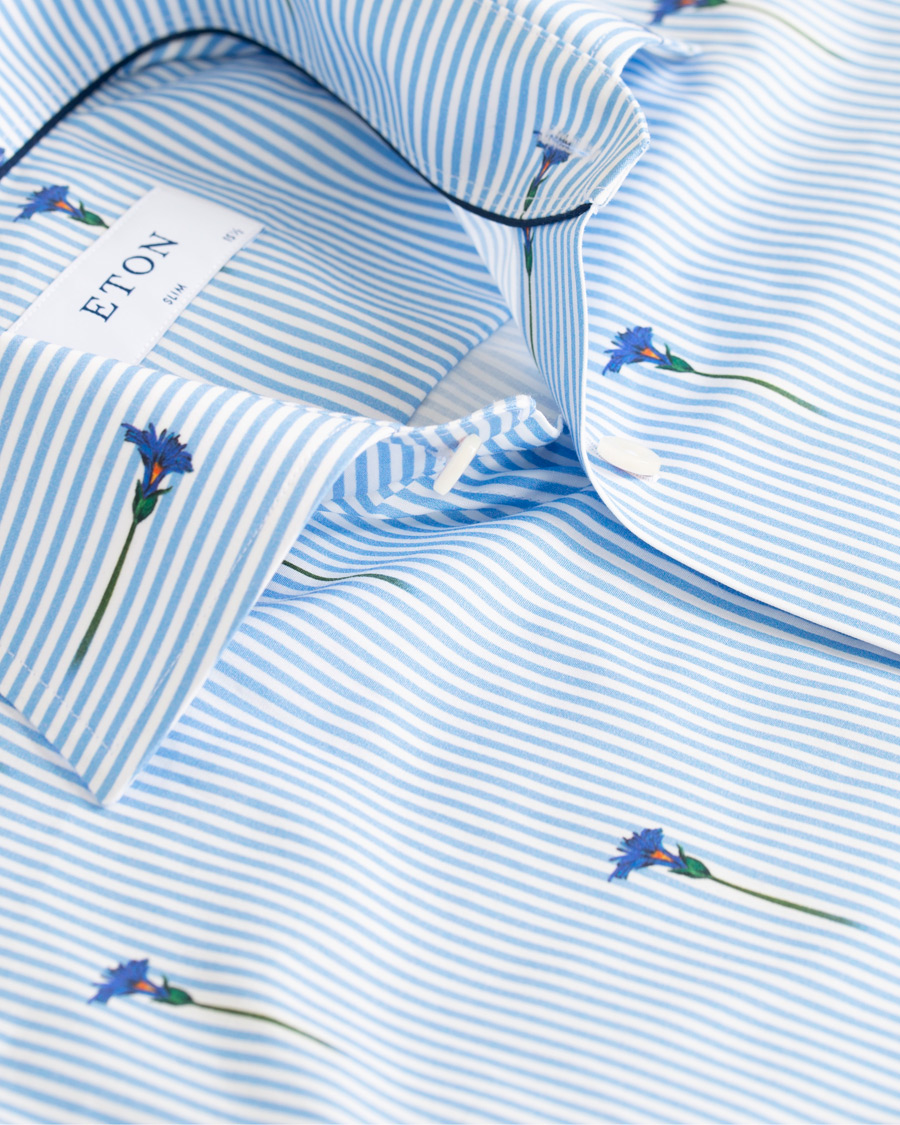 Herr | Skjortor | Eton | Slim Fit Poplin Flower Printed Striped Shirt White