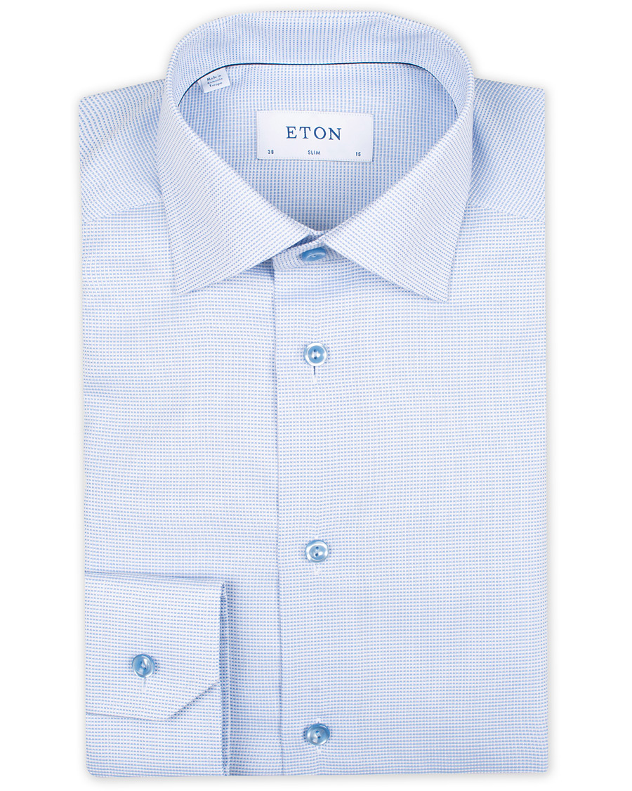 Herr | Skjortor | Eton | Slim Fit Micro Pattern Cutaway Shirt Light Blue