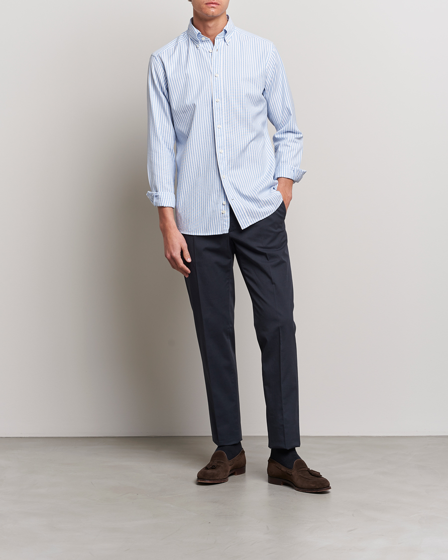 Herr | Skjortor | Eton | Slim Fit Royal Oxford Stripe Button Down Light Blue