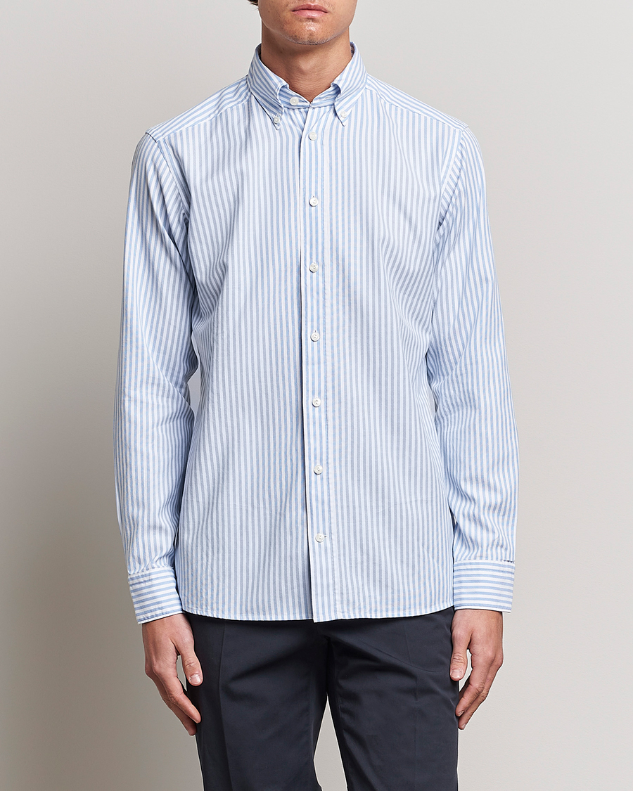 Herr | Casual | Eton | Slim Fit Royal Oxford Stripe Button Down Light Blue