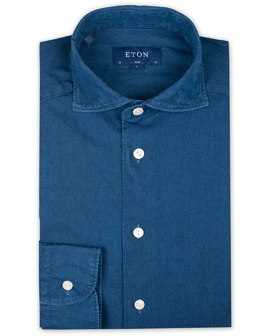 Herr | Skjortor | Eton | Slim Fit Twill Extreme Cutaway Shirt Dark Blue