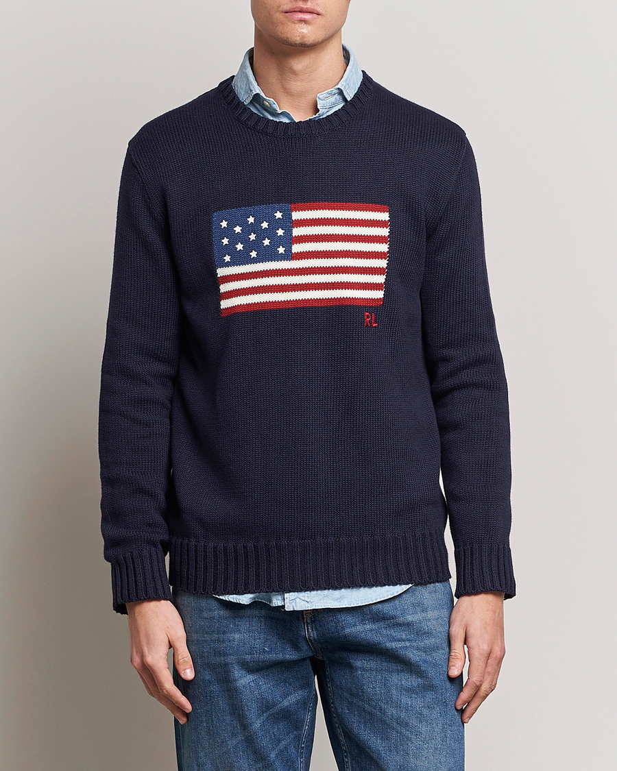 Herr | Stickade tröjor | Polo Ralph Lauren | Knitted Flag Crew Neck Navy