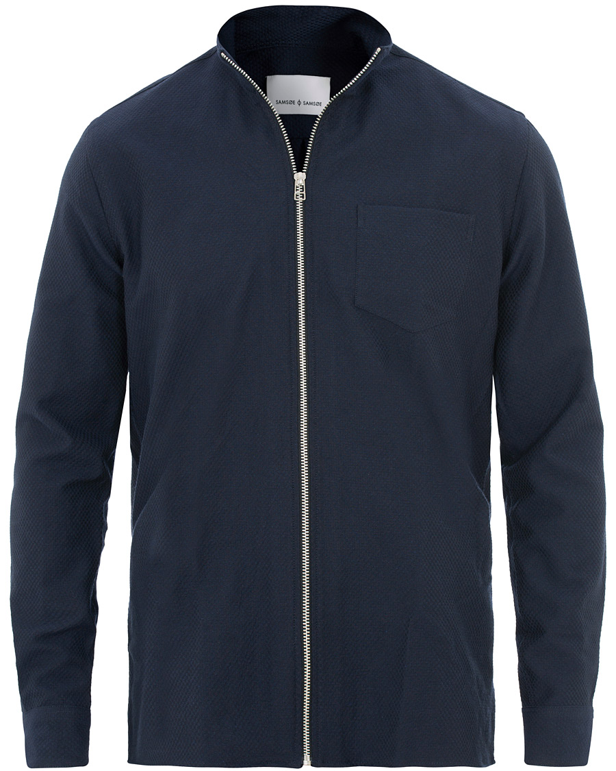 Herr | Skjortor | Samsøe Samsøe | Samsøe & Samsøe Liam Structured Full Zip Shirt Dark Sapphire