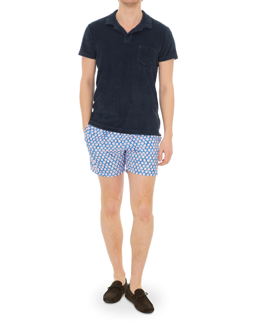 Herr | Badbyxor | Barba Napoli | Coral Print Swim Shorts Medium Blue