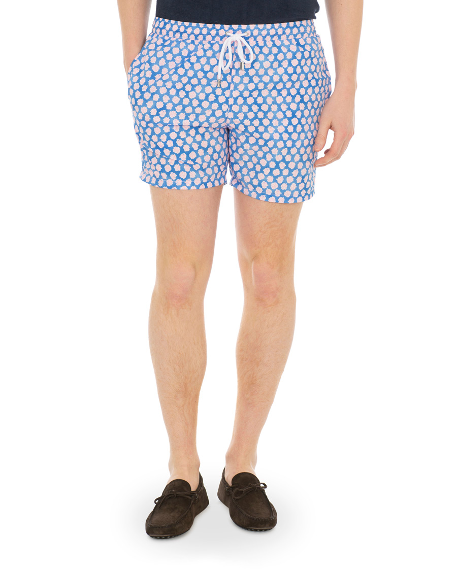 Herr | Badbyxor | Barba Napoli | Coral Print Swim Shorts Medium Blue