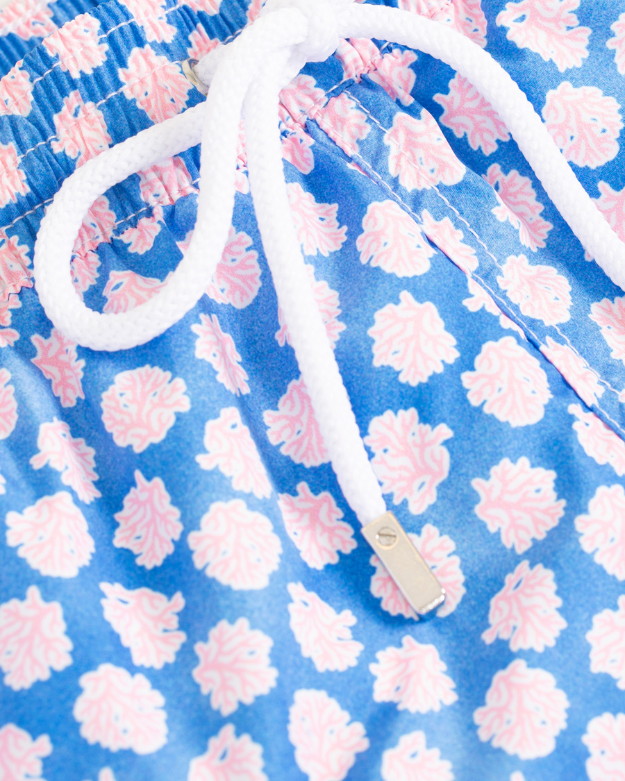 Herr | Badbyxor | Barba Napoli | Coral Print Swim Shorts Medium Blue