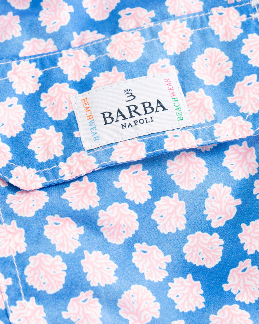 Herr | Badbyxor | Barba Napoli | Coral Print Swim Shorts Medium Blue