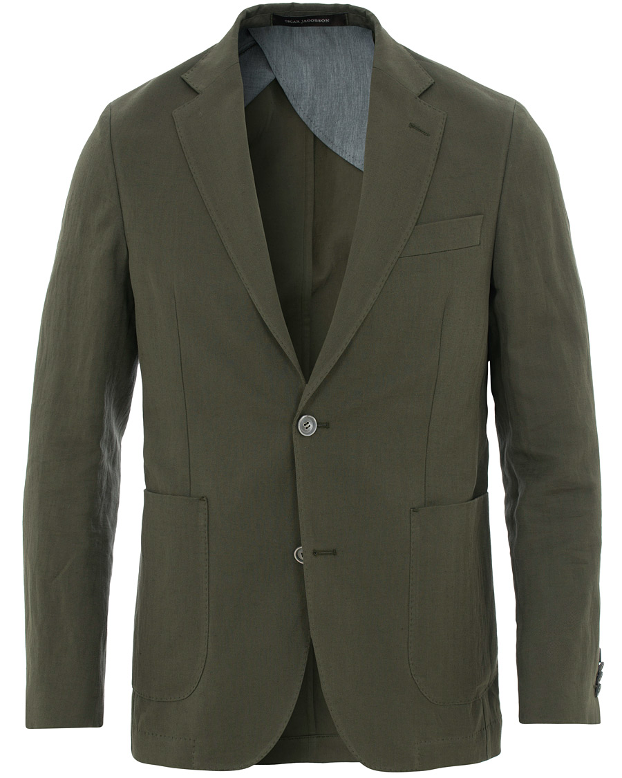 Herr | Kavajer | Oscar Jacobson | Einar Cotton/Linen Herringbone Blazer Olive
