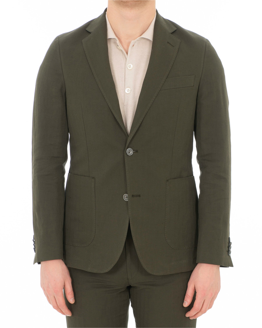 Herr | Kavajer | Oscar Jacobson | Einar Cotton/Linen Herringbone Blazer Olive