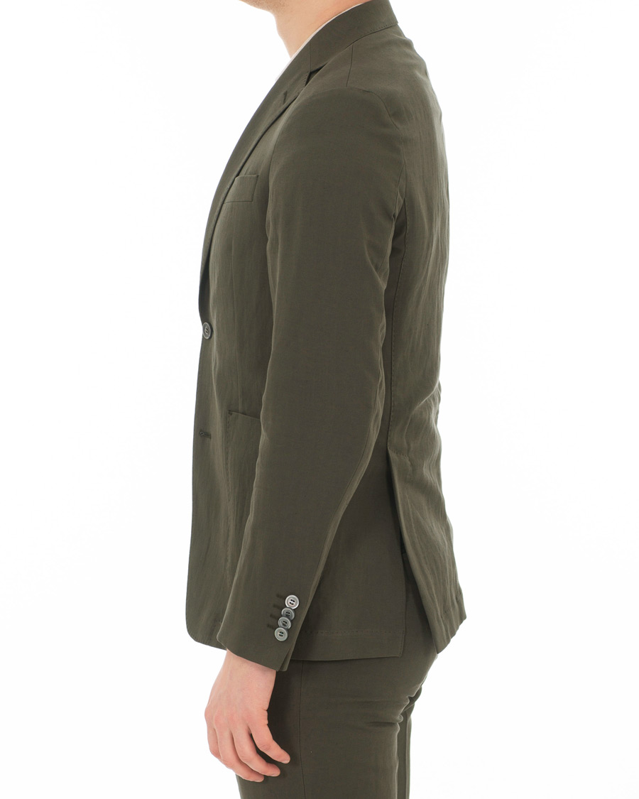Herr | Kavajer | Oscar Jacobson | Einar Cotton/Linen Herringbone Blazer Olive