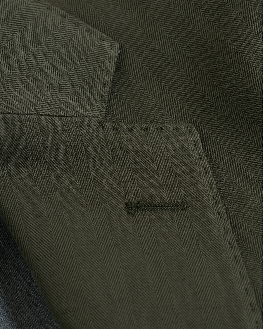 Herr | Kavajer | Oscar Jacobson | Einar Cotton/Linen Herringbone Blazer Olive