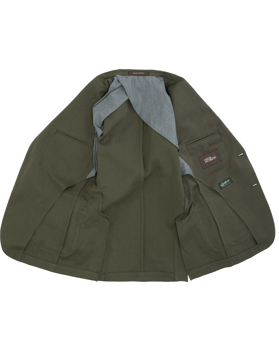 Herr | Kavajer | Oscar Jacobson | Einar Cotton/Linen Herringbone Blazer Olive