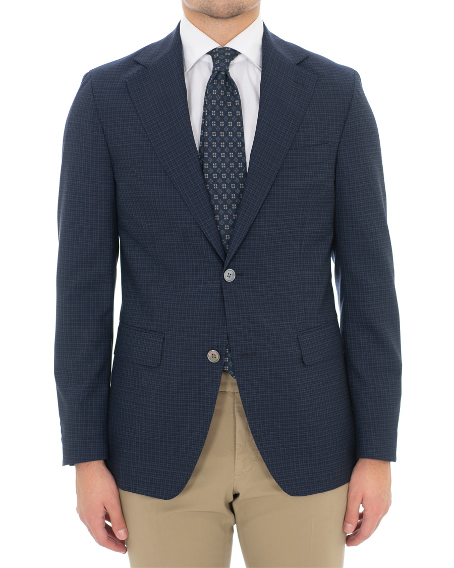 Herr | Kavajer | Oscar Jacobson | Ego Wool Mini Check Blazer Navy