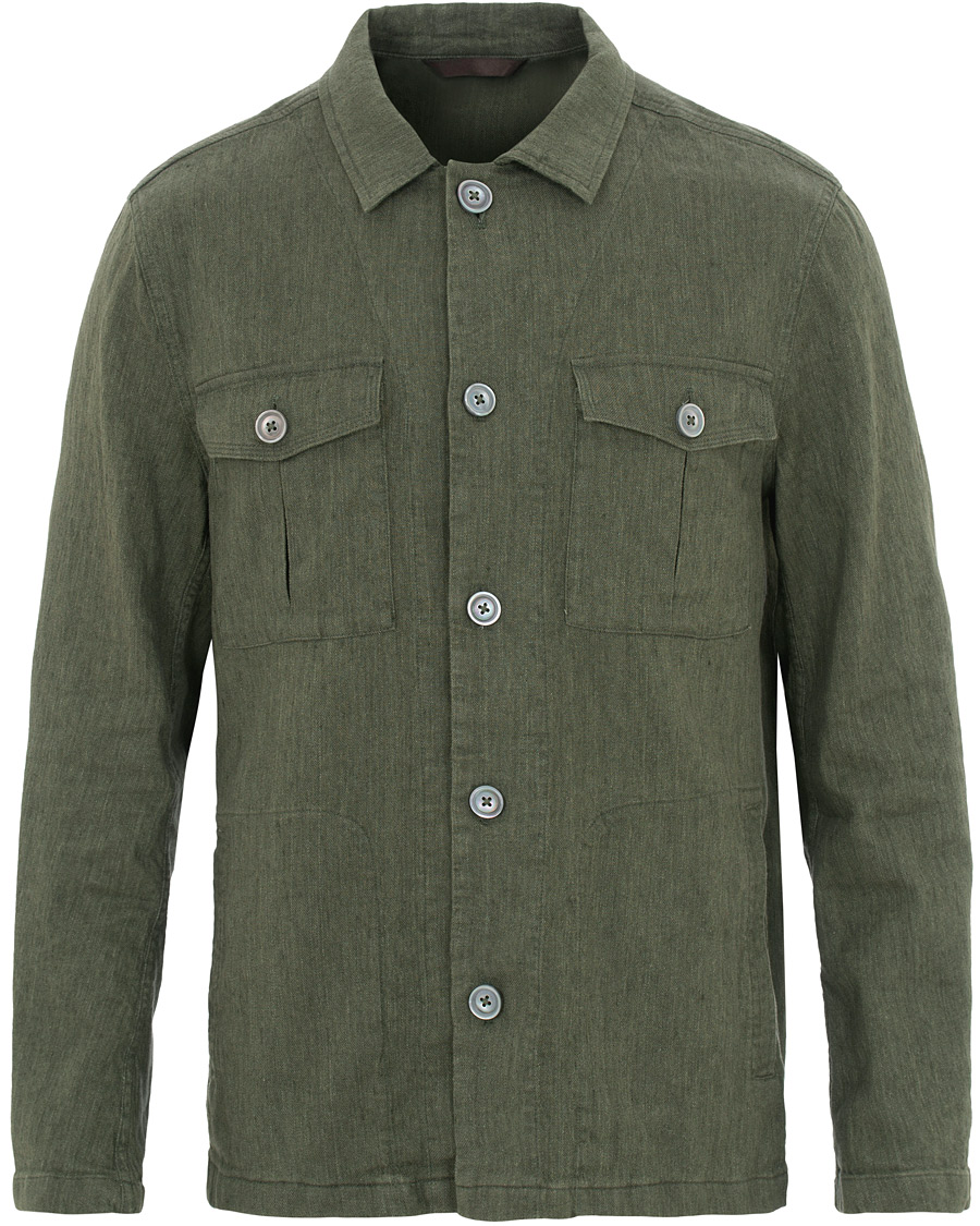 Herr | Skjortor | Oscar Jacobson | Holger Cotton/Linen Shirt Jacket Green