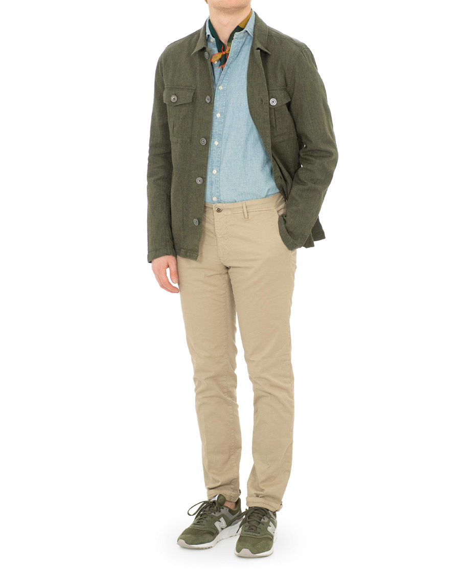 Herr | Skjortor | Oscar Jacobson | Holger Cotton/Linen Shirt Jacket Green