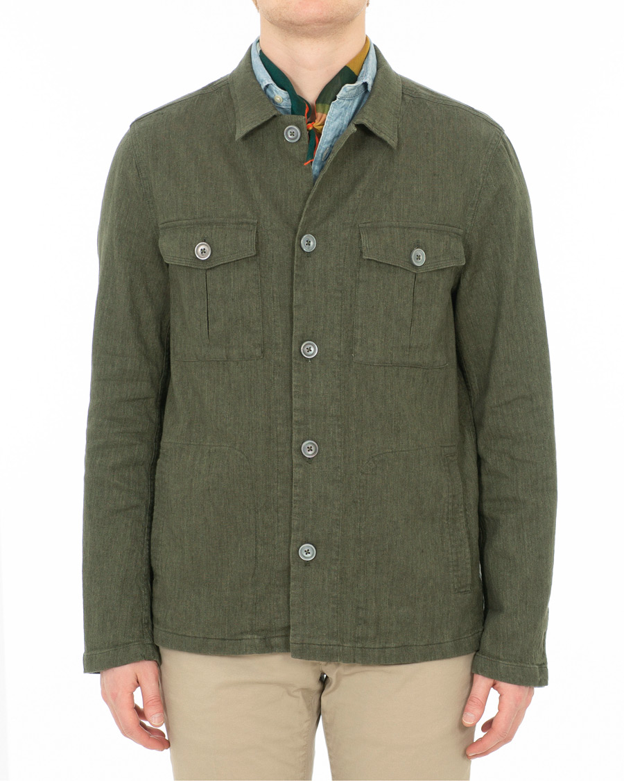 Herr | Skjortor | Oscar Jacobson | Holger Cotton/Linen Shirt Jacket Green