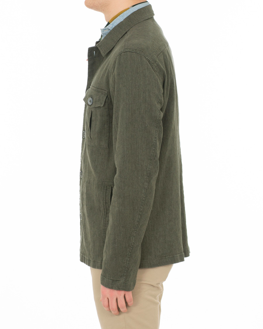 Herr | Skjortor | Oscar Jacobson | Holger Cotton/Linen Shirt Jacket Green