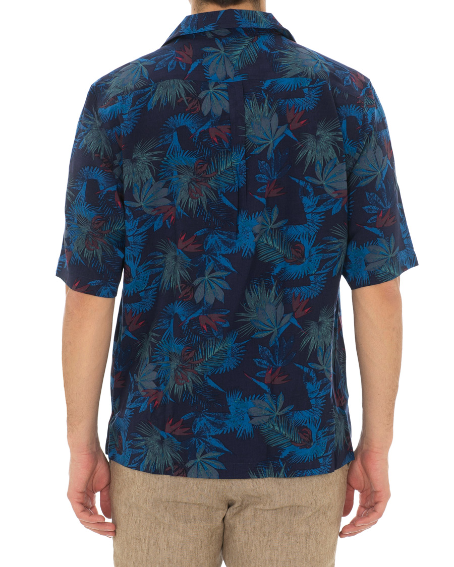 Herr | Skjortor | Oscar Jacobson | Hilmer Camp Collar Printed Flower Short Sleeve Shirt Blue