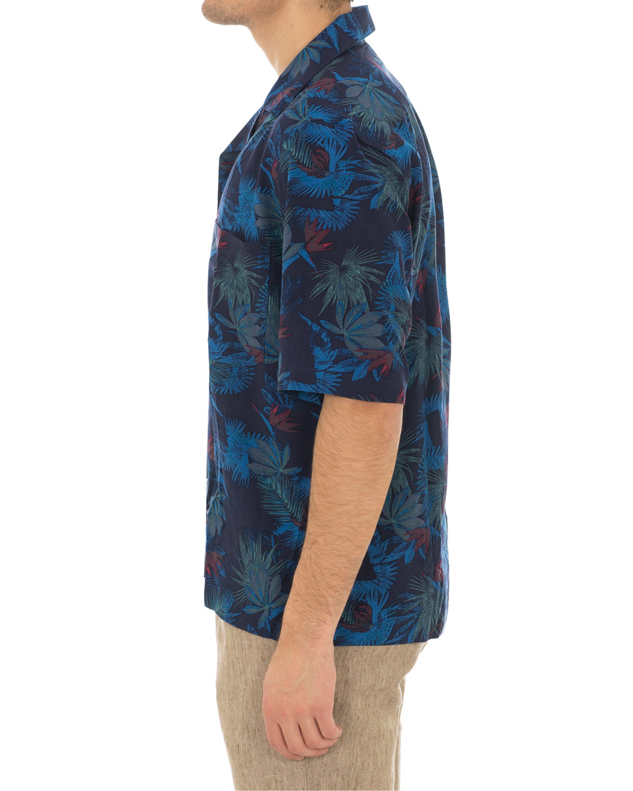 Herr | Skjortor | Oscar Jacobson | Hilmer Camp Collar Printed Flower Short Sleeve Shirt Blue