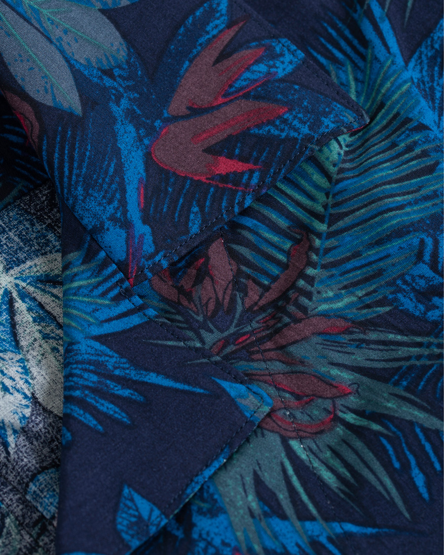 Herr | Skjortor | Oscar Jacobson | Hilmer Camp Collar Printed Flower Short Sleeve Shirt Blue