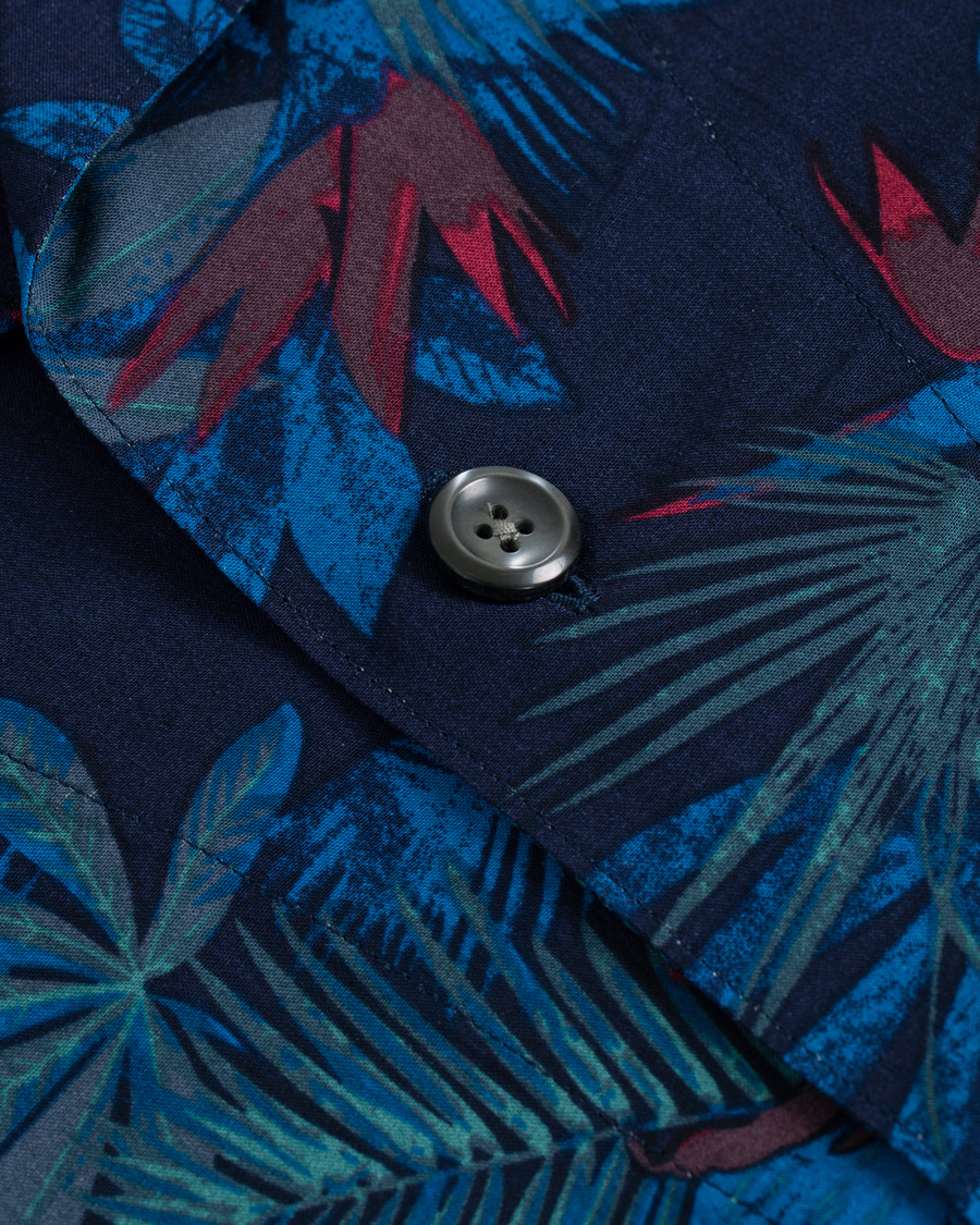 Herr | Skjortor | Oscar Jacobson | Hilmer Camp Collar Printed Flower Short Sleeve Shirt Blue