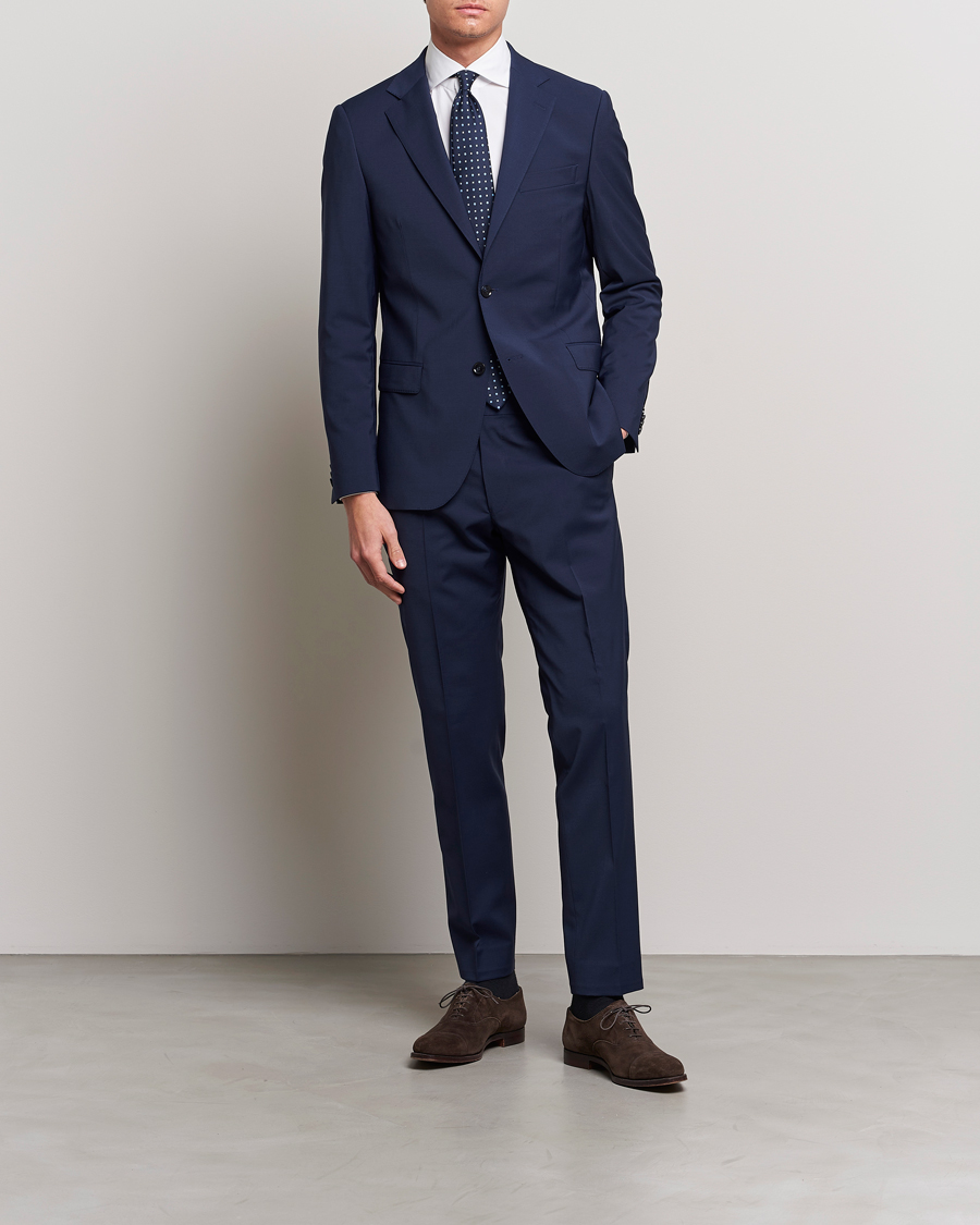 Herr | Byxor | Oscar Jacobson | Denz Wool Stretch Trousers Blue
