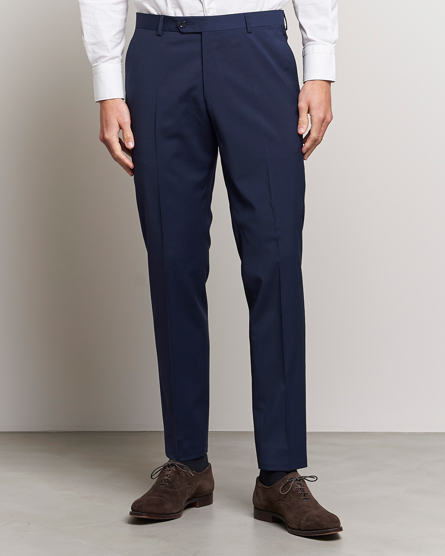 Herr | Kostymbyxor | Oscar Jacobson | Denz Wool Trousers Mid Blue