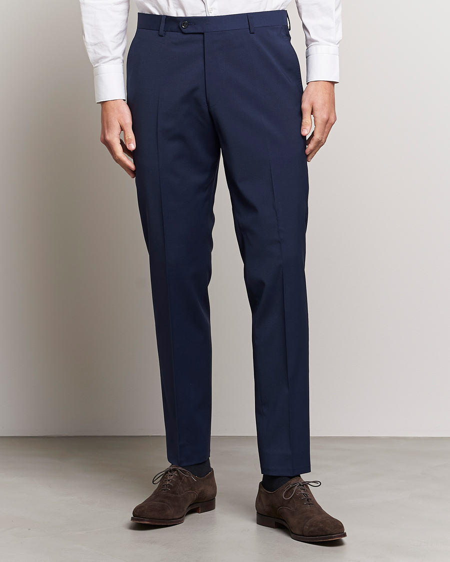 Herr | Kavaj | Oscar Jacobson | Denz Wool Stretch Trousers Blue