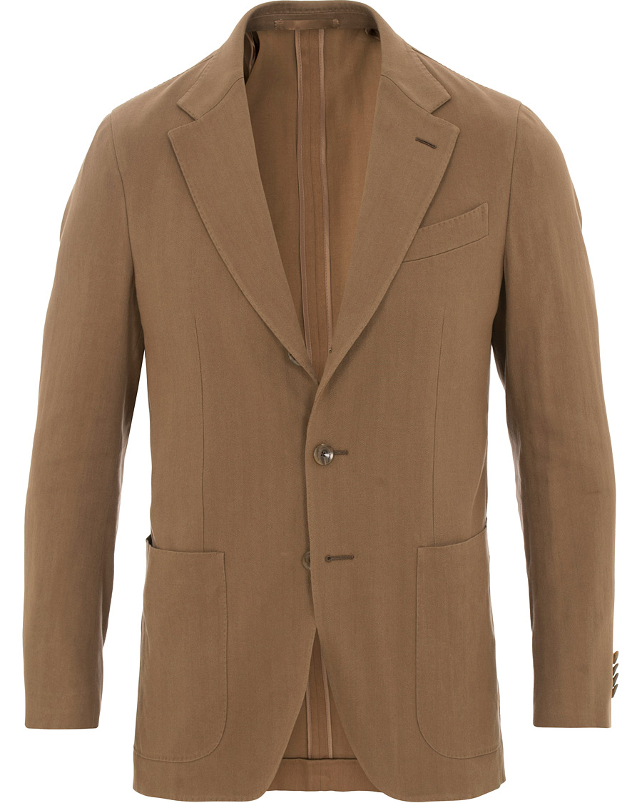 Herr | Kavajer | Caruso | Butterfly Herringbone Cotton Blazer Medium Brown