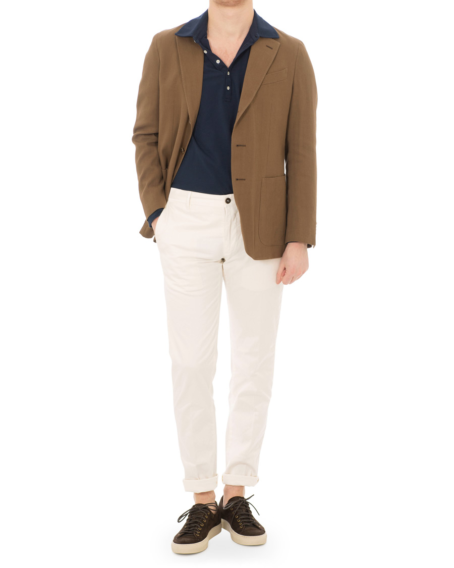 Herr | Kavajer | Caruso | Butterfly Herringbone Cotton Blazer Medium Brown