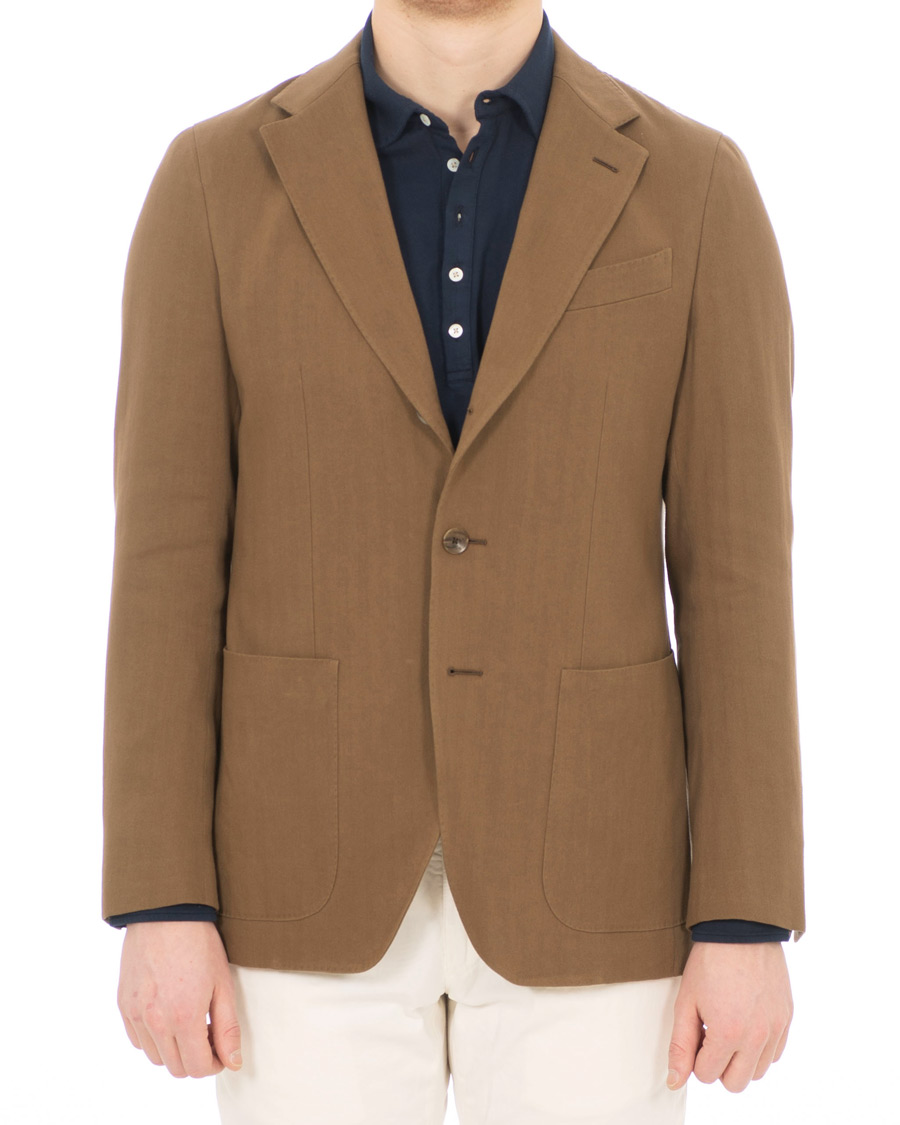 Herr | Kavajer | Caruso | Butterfly Herringbone Cotton Blazer Medium Brown