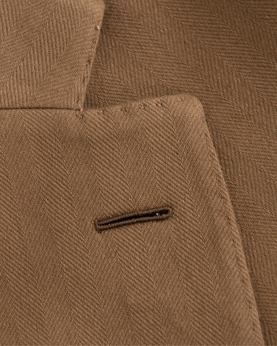 Herr | Kavajer | Caruso | Butterfly Herringbone Cotton Blazer Medium Brown