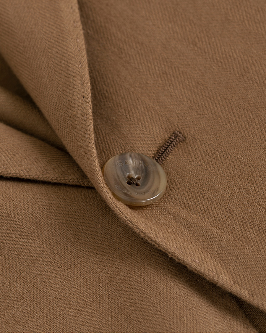 Herr | Kavajer | Caruso | Butterfly Herringbone Cotton Blazer Medium Brown
