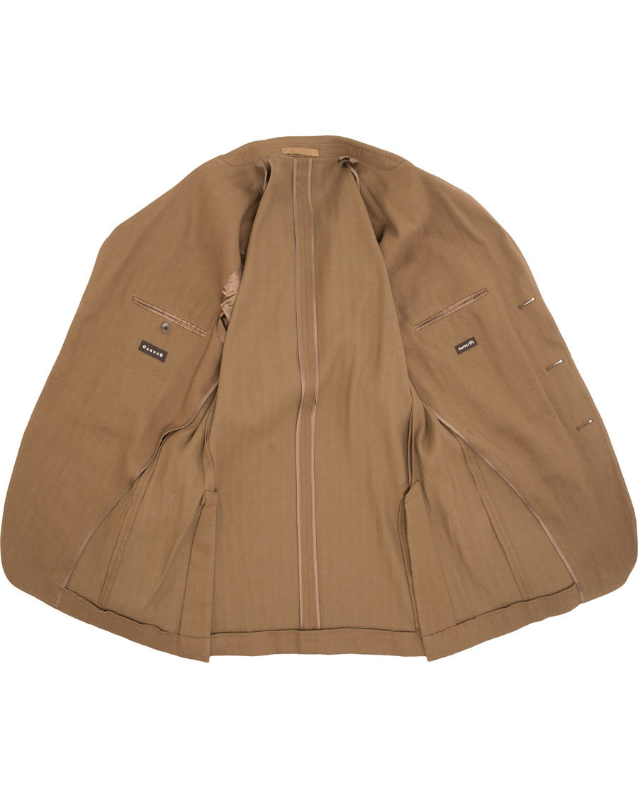 Herr | Kavajer | Caruso | Butterfly Herringbone Cotton Blazer Medium Brown