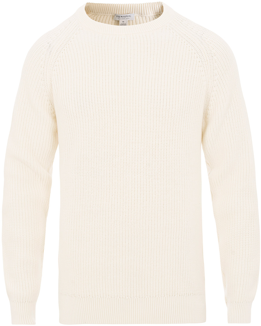 Herr | Tröjor | Sunspel | Long Sleeve Rib Crew Neck Sweater Off White