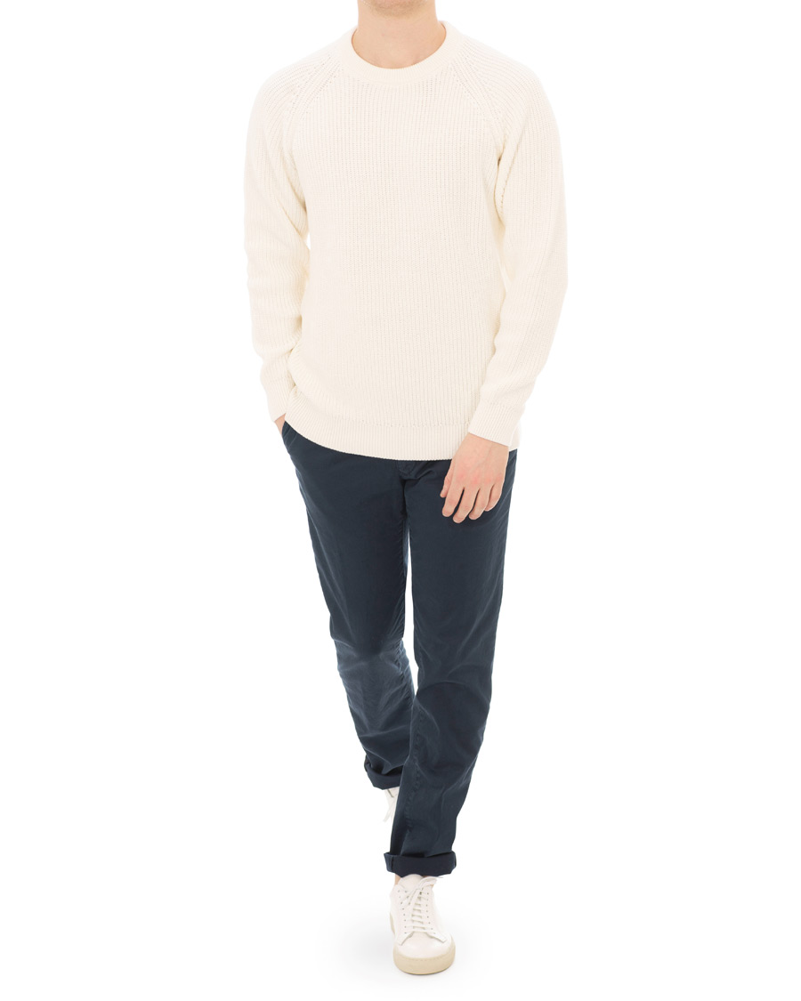 Herr | Tröjor | Sunspel | Long Sleeve Rib Crew Neck Sweater Off White