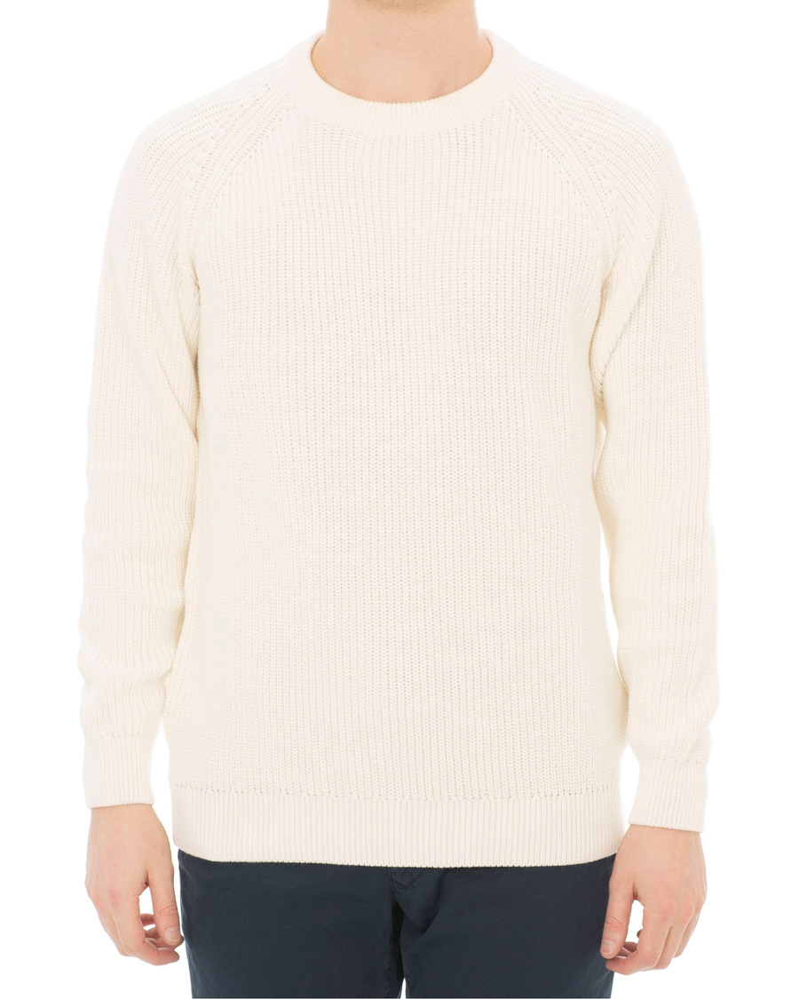 Herr | Tröjor | Sunspel | Long Sleeve Rib Crew Neck Sweater Off White