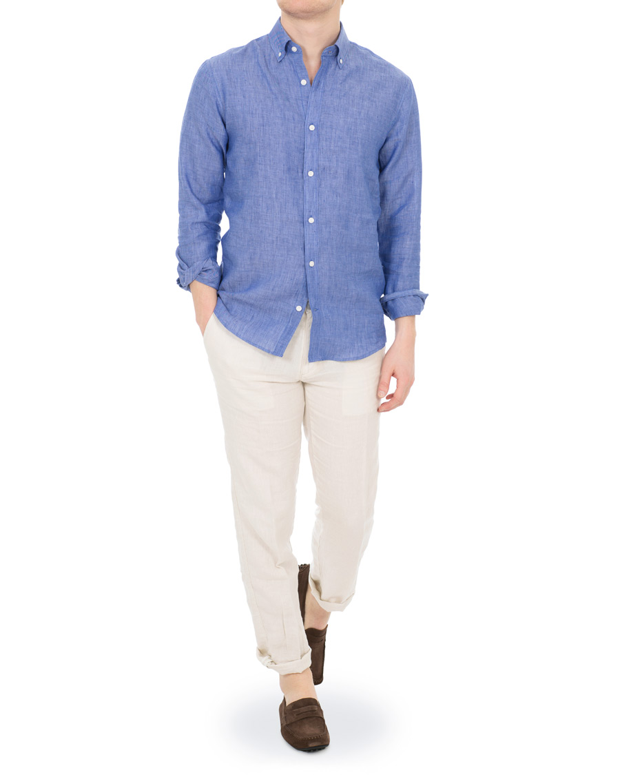 Herr | Skjortor | Tiger of Sweden | Fenald Button Down Linen Shirt Blue