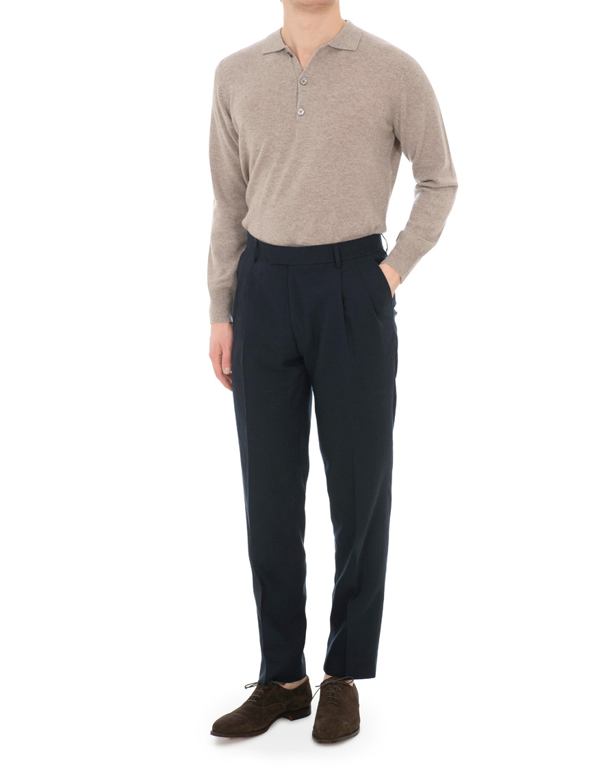 Herr | Byxor | Tiger of Sweden | Trolosa Double Pleated Linen Trousers Navy