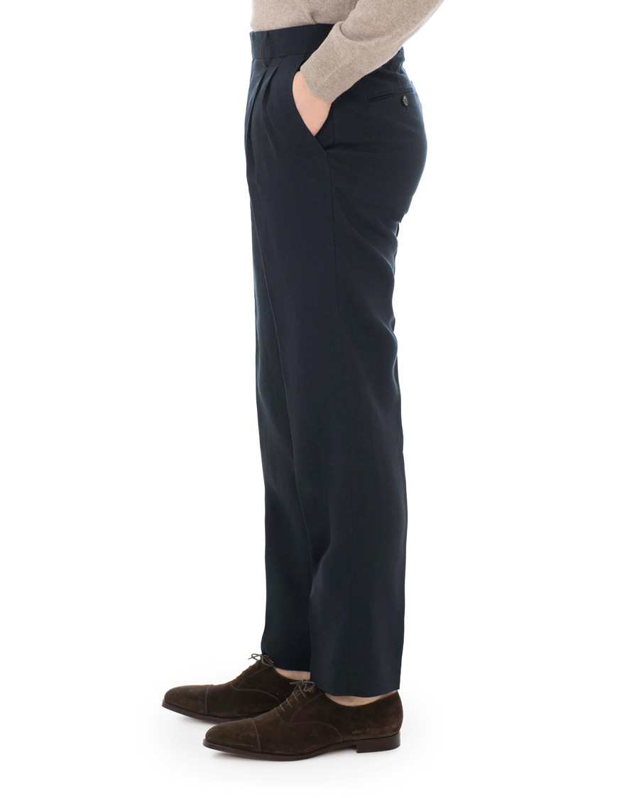 Herr | Byxor | Tiger of Sweden | Trolosa Double Pleated Linen Trousers Navy