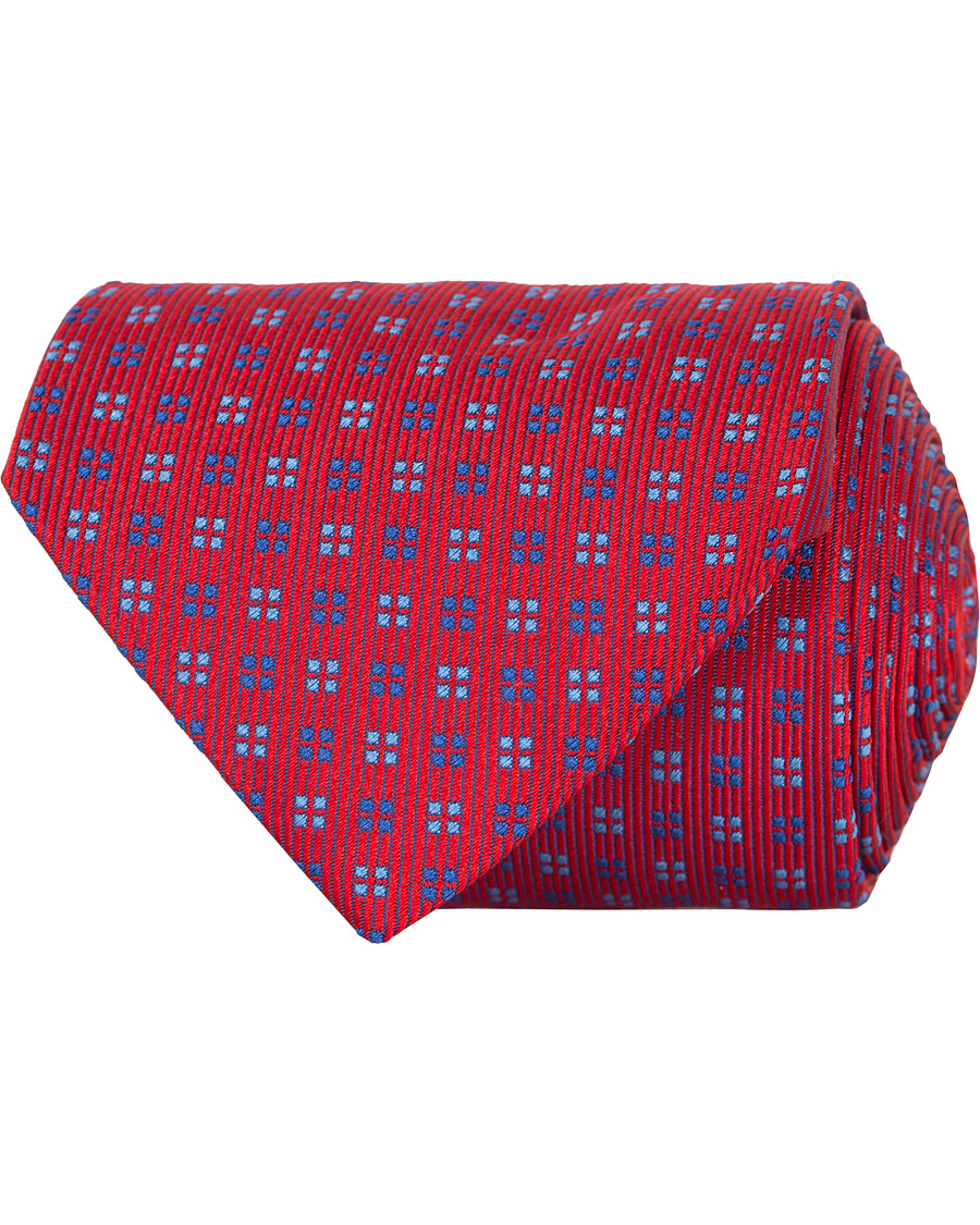 Herr | Turnbull & Asser Mini Square Spot Silk 9,5cm Tie Red/Blue | Turnbull & Asser | Mini Square Spot Silk 9,5cm Tie Red/Blue