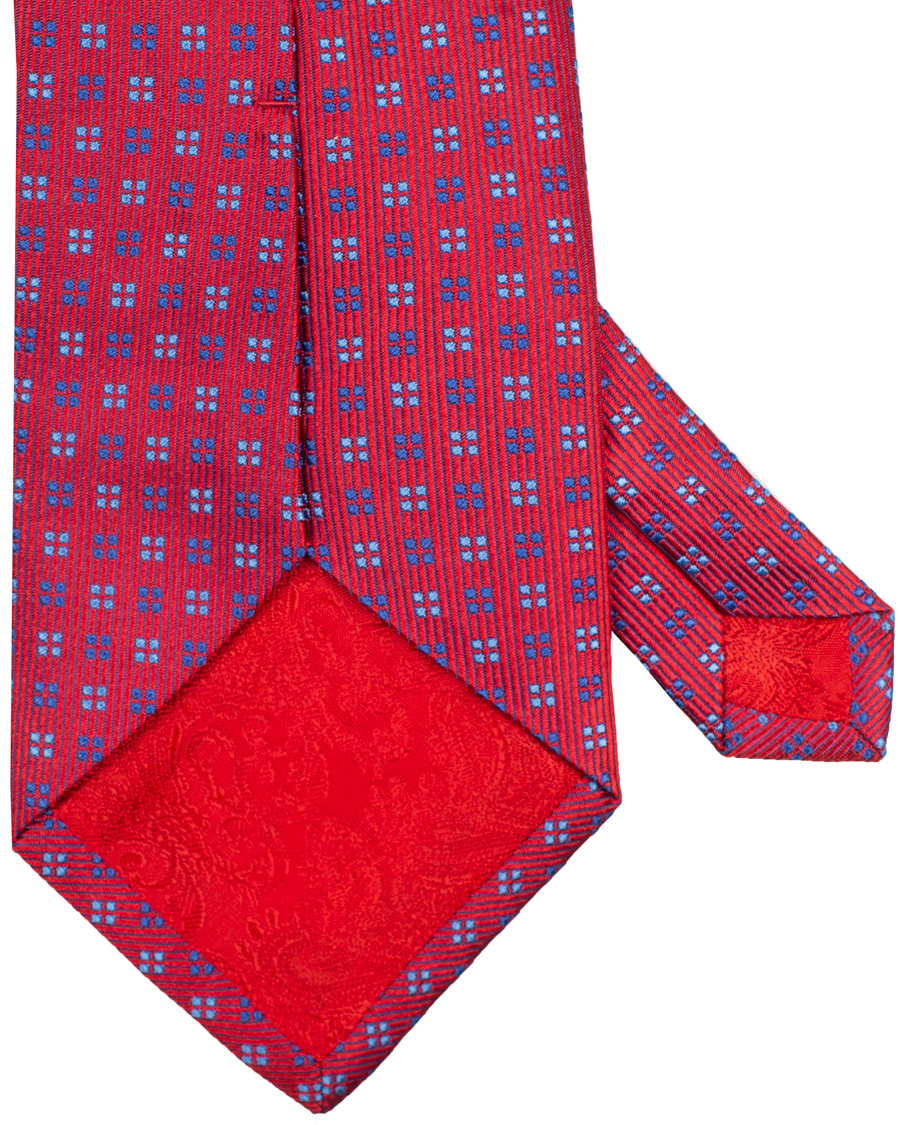 Herr | Turnbull & Asser Mini Square Spot Silk 9,5cm Tie Red/Blue | Turnbull & Asser | Mini Square Spot Silk 9,5cm Tie Red/Blue