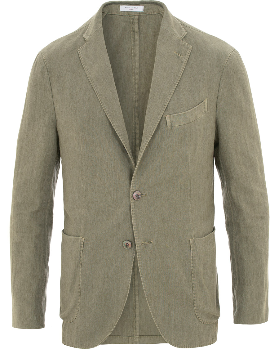 Herr | Kavajer | Boglioli | K Jacket Cotton/Linen Herringbone Blazer Green
