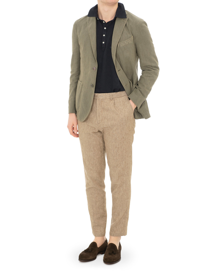 Herr | Kavajer | Boglioli | K Jacket Cotton/Linen Herringbone Blazer Green