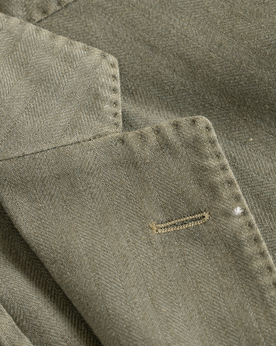 Herr | Kavajer | Boglioli | K Jacket Cotton/Linen Herringbone Blazer Green