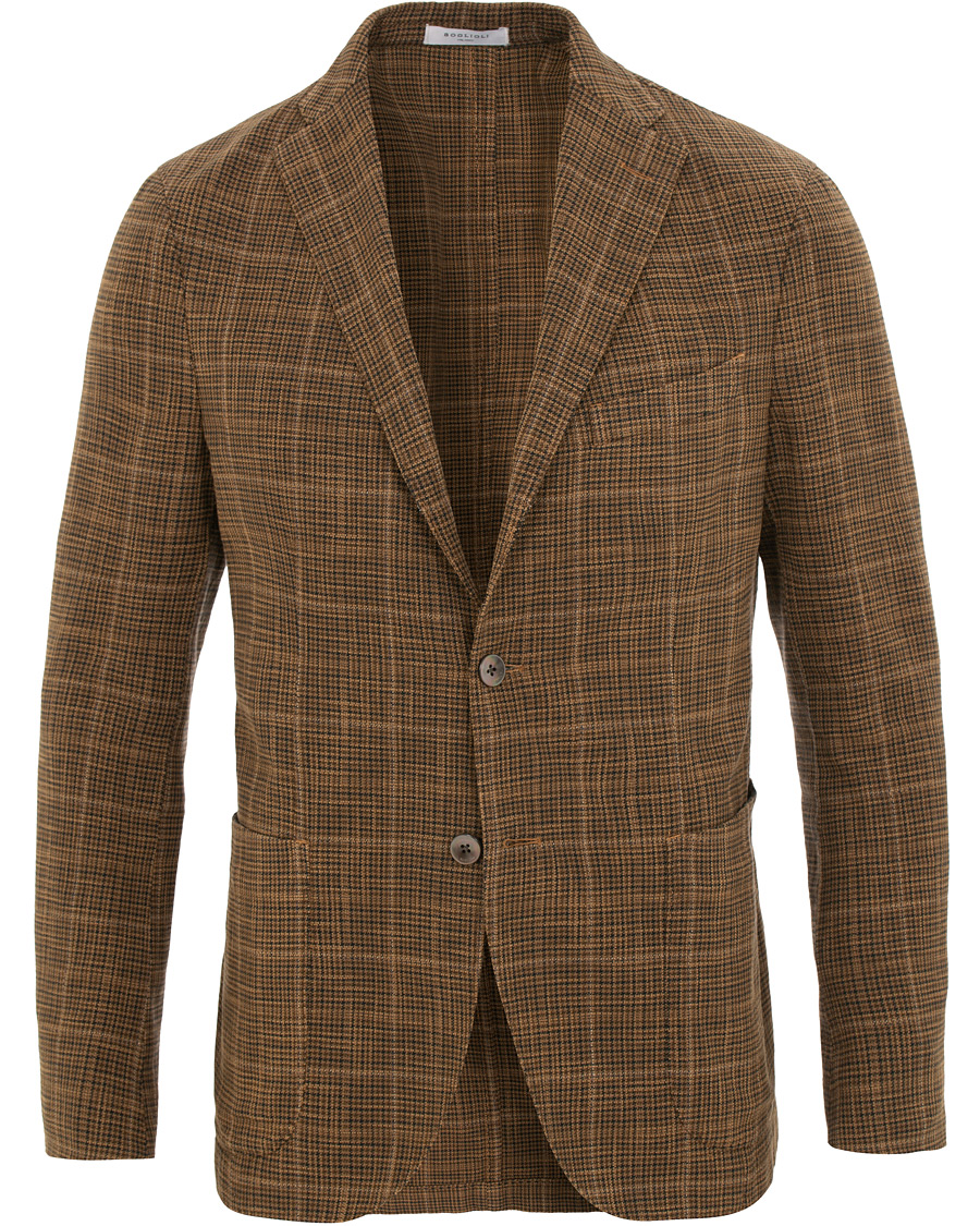Herr | Kavajer | Boglioli | K Jacket Cotton/Silk Houndstooth Overcheck Blazer Brown