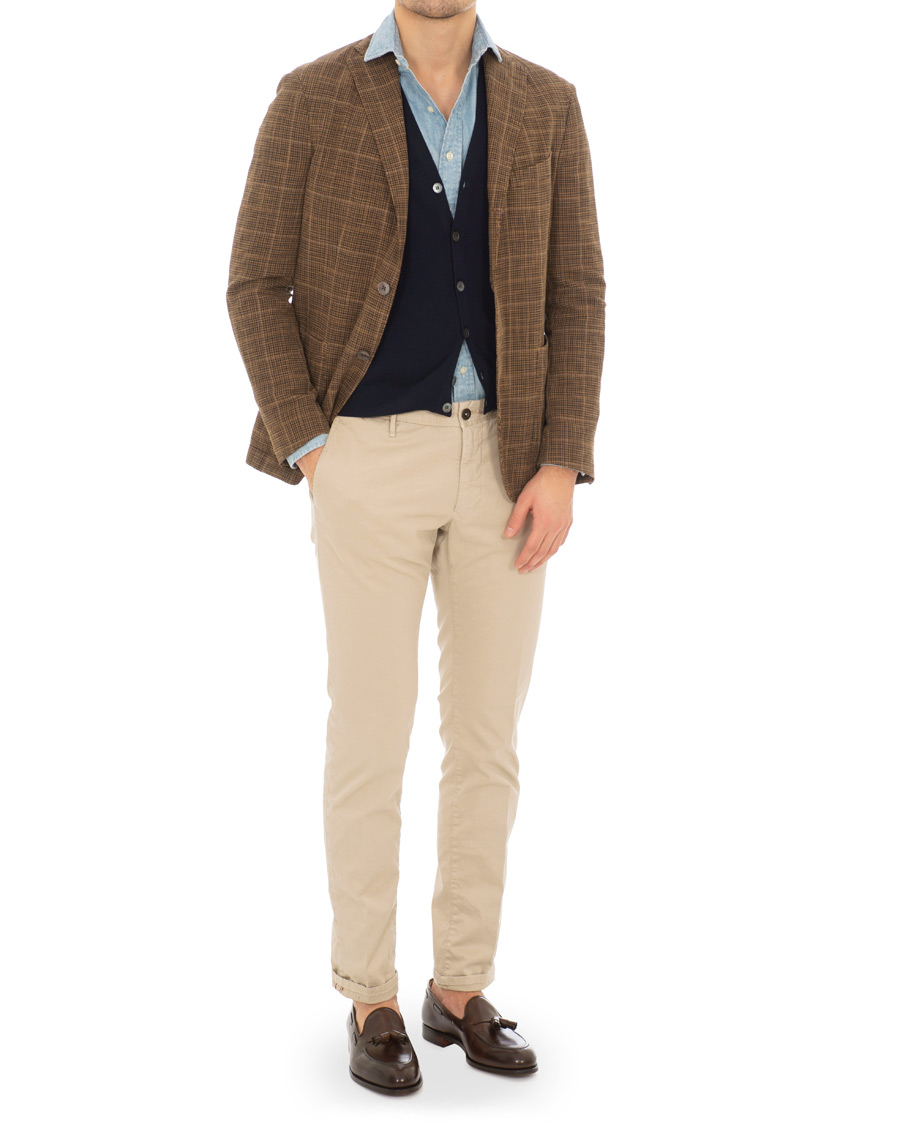 Herr | Kavajer | Boglioli | K Jacket Cotton/Silk Houndstooth Overcheck Blazer Brown